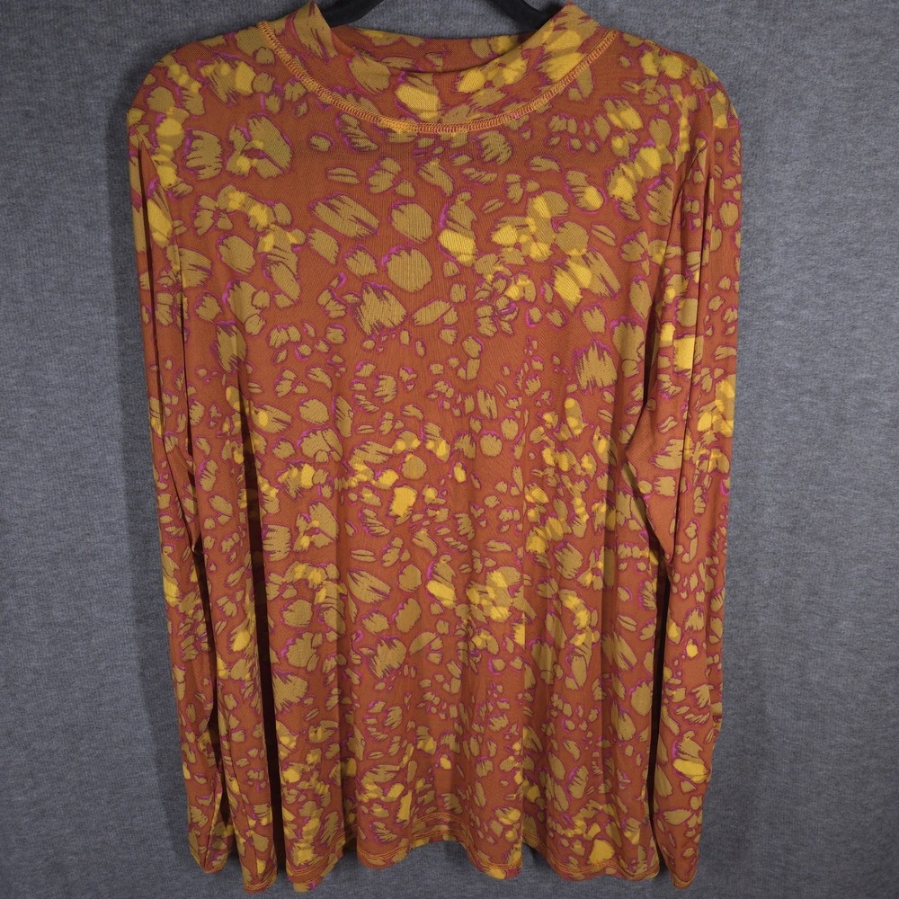 Logo Layers Womens XL Mesh Long Sleeve Top Orange Abstract Indie Grunge
